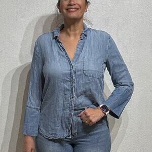 Anthropologie Cloth & Stone Chambray Tencel Button Down Shirt Sz M